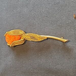 Kramer coral color tulip gold tones brooch